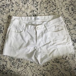 White raw edge shorts